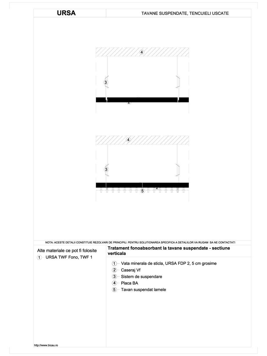 Pagina 1-CAD-DWG Tratament fonoabsorbant la tavane suspendate - sectiune verticala URSA Detaliu de montaj 