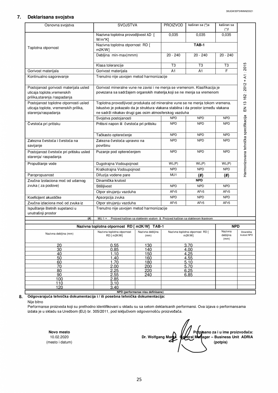 Pagina 25-Declaratie de performanta URSA GLASSWOOL SF 32, GLASSWOOL SF 34,  GLASSWOOL SF 38, TERRA 68Ph,...
