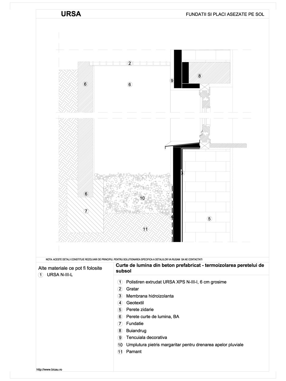 Pagina 1-CAD-DWG Curte de lumina din beton prefabricat - termoizolarea peretelui de subsol URSA Detaliu de...