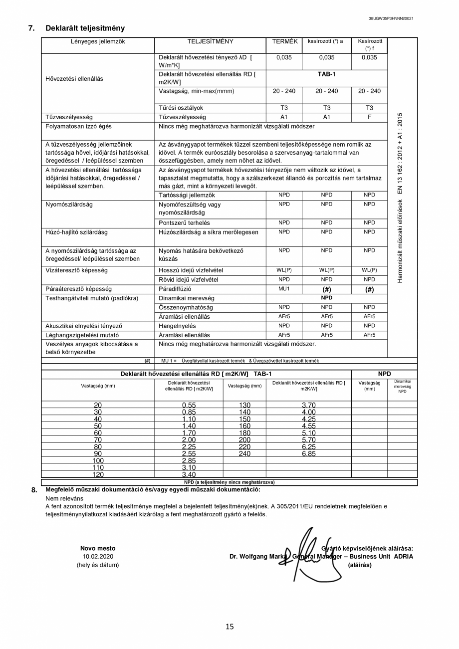 Pagina 15-Declaratie de performanta URSA GLASSWOOL FDP 2/Vr, GLASSWOOL FDP 3/Vr, GLASSWOOL FDP 2/Vk, GLASSWOOL...