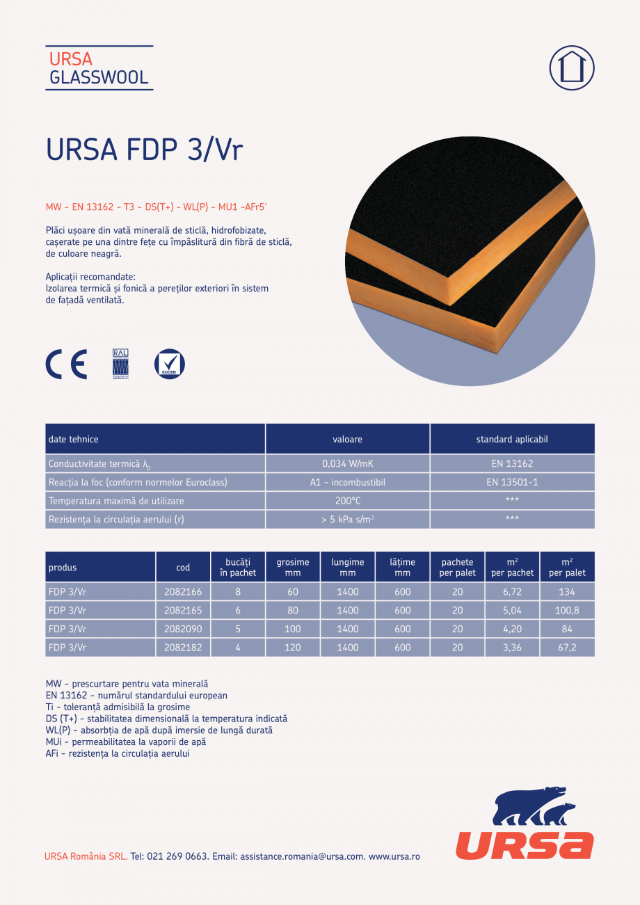 Pagina 1-Placi usoare din vata minerala de sticla URSA GLASSWOOL FDP 3/Vr Fisa tehnica Romana URSA
GLASSWOOL
...