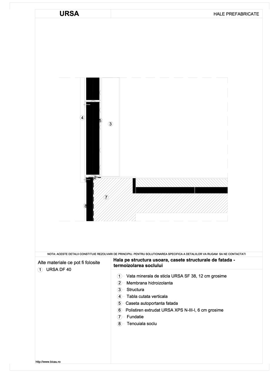 Pagina 1-CAD-DWG Hala pe structura usoara, casete structurale de fatada - termoizolarea soclului URSA Detaliu...
