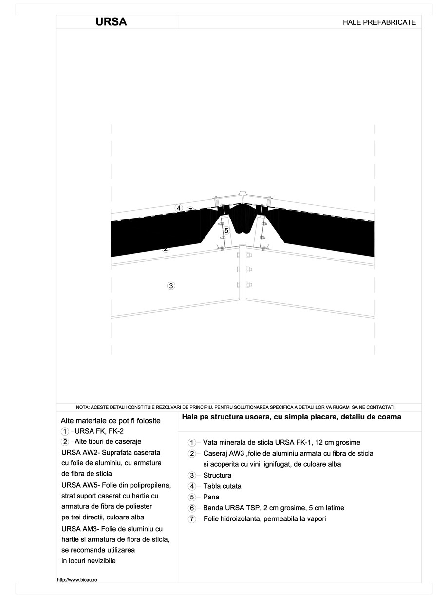 Pagina 1-CAD-DWG Hala pe structura usoara, cu simpla placare, detaliu de coama URSA Detaliu de montaj 