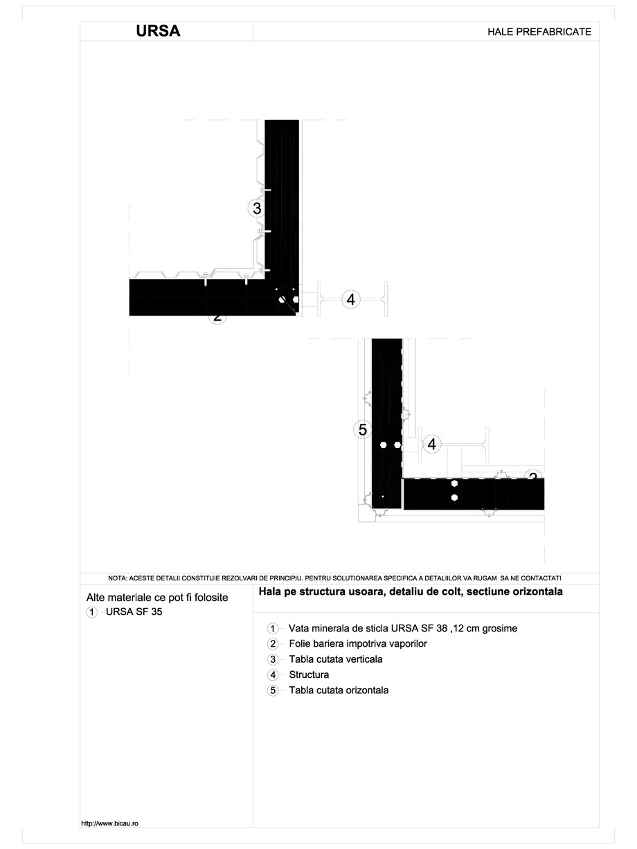 Pagina 1-CAD-DWG Hala pe structura usoara, detaliu de colt, sectiune orizontala URSA Detaliu de montaj 