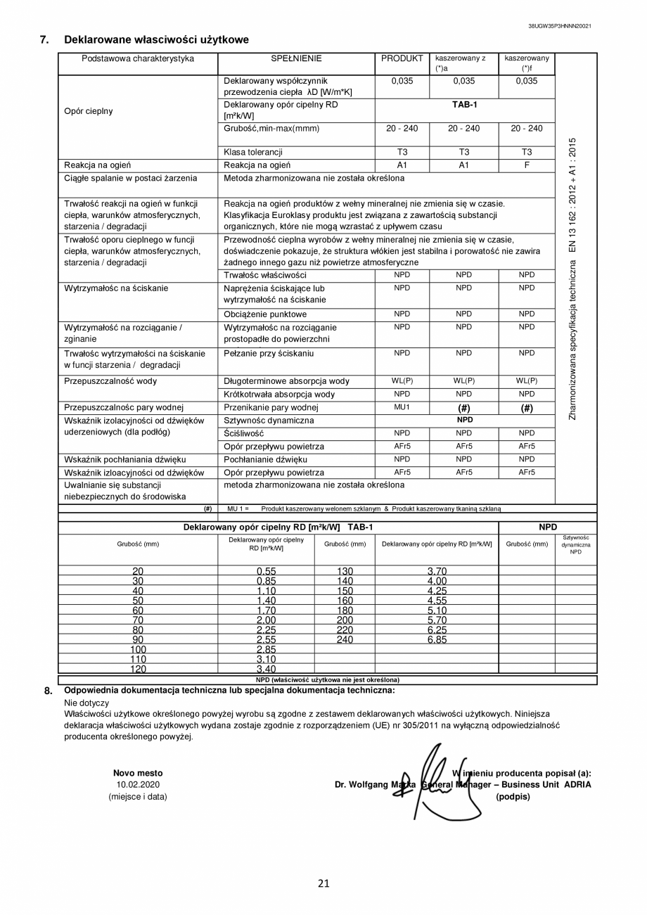 Pagina 21 - Declaratie de performanta URSA GLASSWOOL FDP 1, GLASSWOOL FDP 2 Certificare produs...
