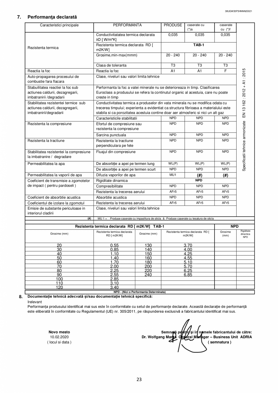 Pagina 23 - Declaratie de performanta URSA GLASSWOOL FDP 1, GLASSWOOL FDP 2 Certificare produs...