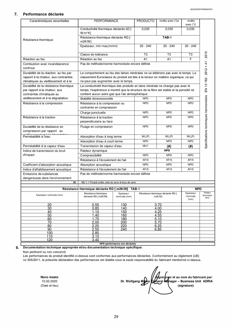 Pagina 29 - Declaratie de performanta URSA GLASSWOOL FDP 1, GLASSWOOL FDP 2 Certificare produs...