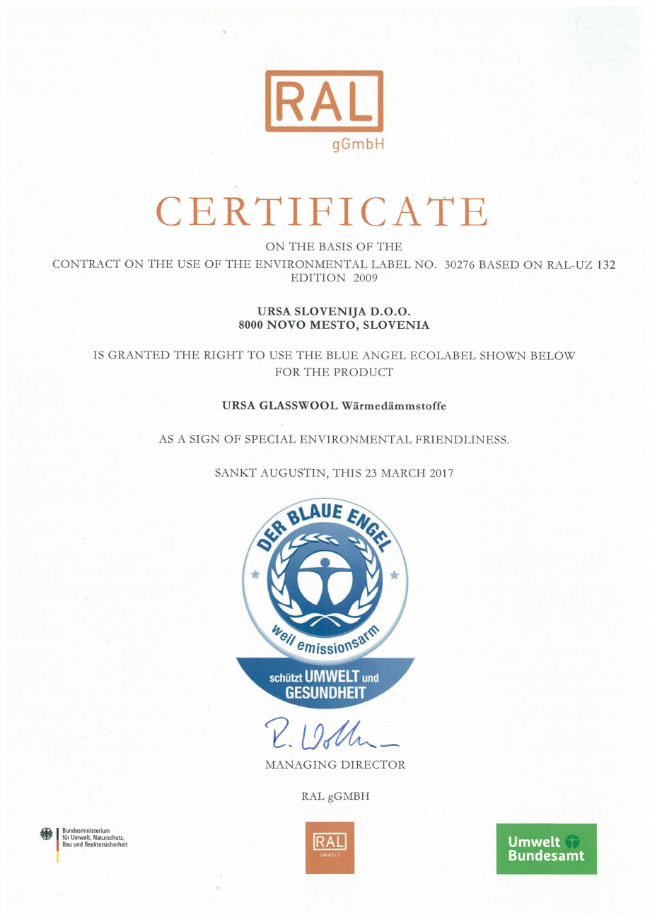 Pagina 1 - Certificat Blue Angel URSA TERRA 78 Ph, FDP 5,  TF R2/Ah Certificare produs Engleza 