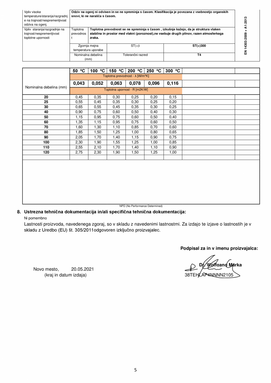 Pagina 5-Declaratie de conformitate URSA TECH Lamella Certificare produs Engleza  no other gas than...