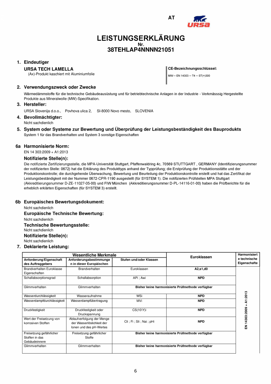 Pagina 6-Declaratie de conformitate URSA TECH Lamella Certificare produs Engleza  in conformity with the set ...
