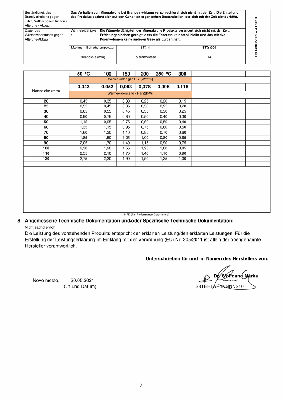 Pagina 7-Declaratie de conformitate URSA TECH Lamella Certificare produs Engleza ti lastnosti:
Sistem 1 za...