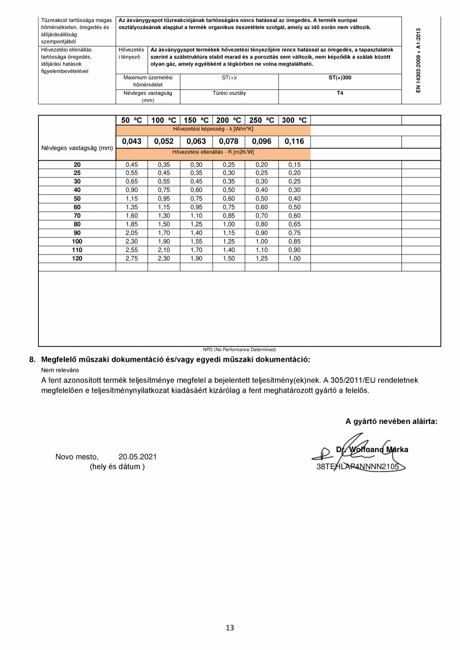 Pagina 13-Declaratie de conformitate URSA TECH Lamella Certificare produs Engleza ; Awi

NPD

Glimmverhalten

...