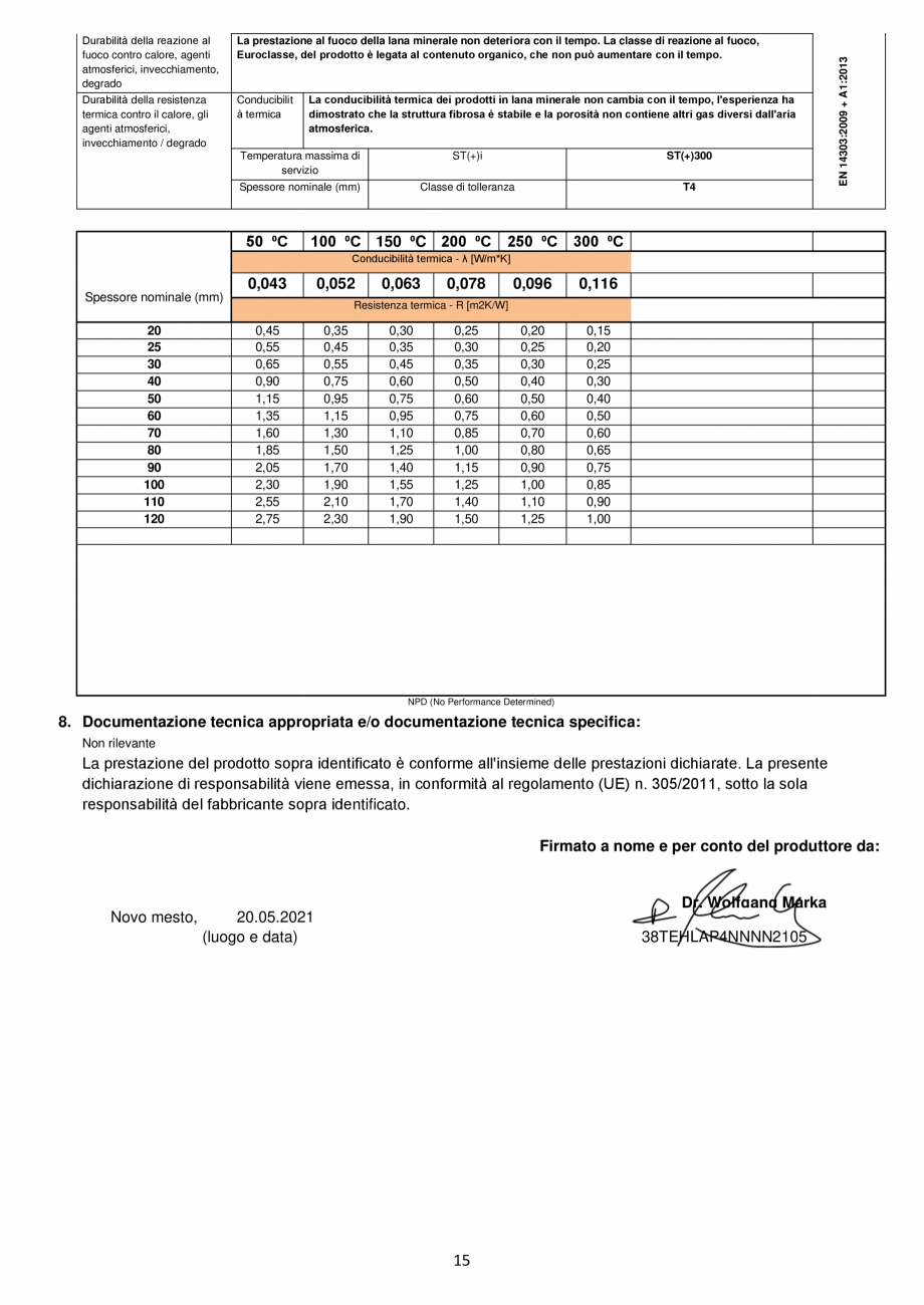 Pagina 15-Declaratie de conformitate URSA TECH Lamella Certificare produs Engleza tung des vorstehenden...