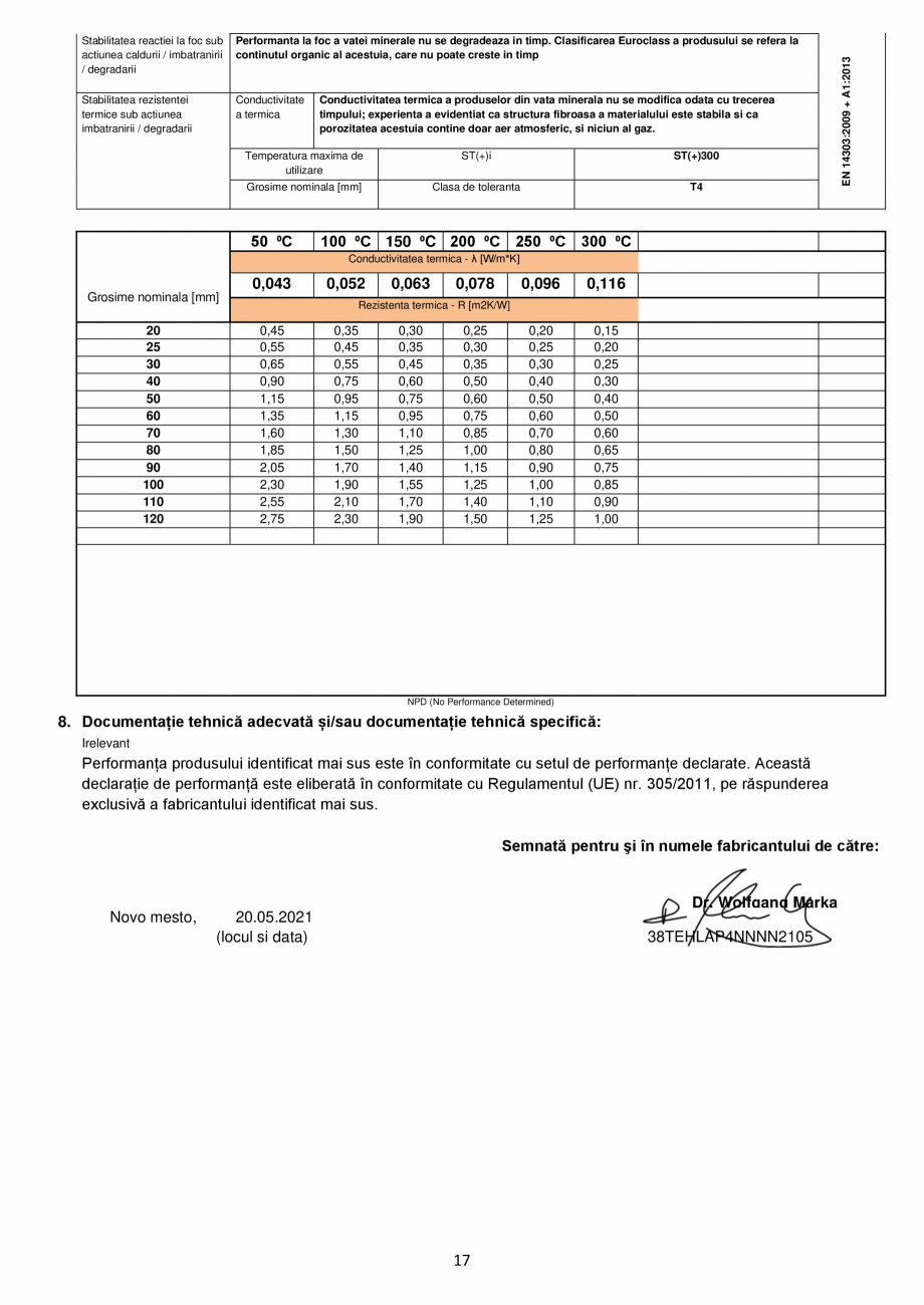 Pagina 17-Declaratie de conformitate URSA TECH Lamella Certificare produs Engleza тип, на базата...