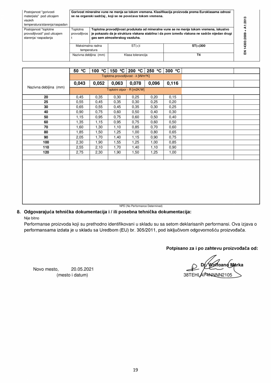 Pagina 19-Declaratie de conformitate URSA TECH Lamella Certificare produs Engleza ки стандарт
EN...