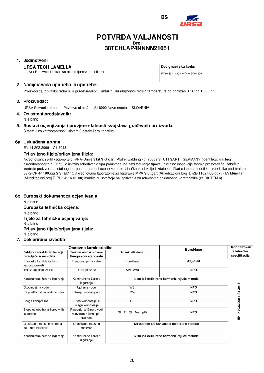 Pagina 20-Declaratie de conformitate URSA TECH Lamella Certificare produs Engleza...