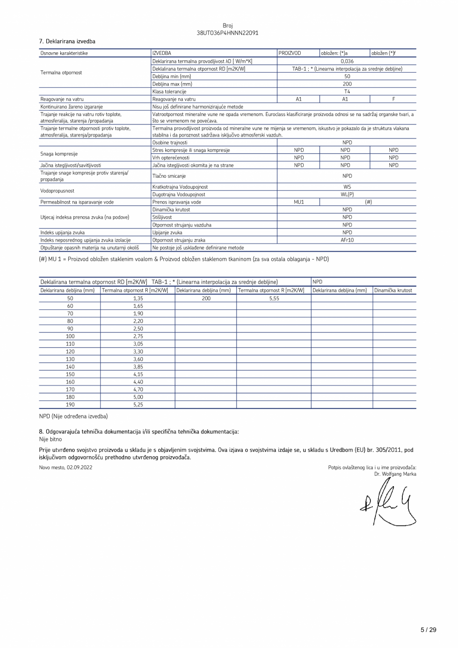 Pagina 5 - Declaratie de performanta URSA TECTONIC UPh/Vv Certificare produs Romana ) &...