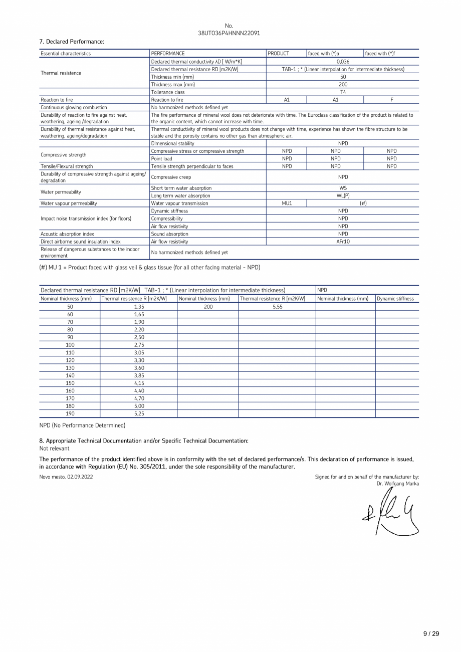 Pagina 9-Declaratie de performanta URSA TECTONIC UPh/Vv Certificare produs Romana рата на...