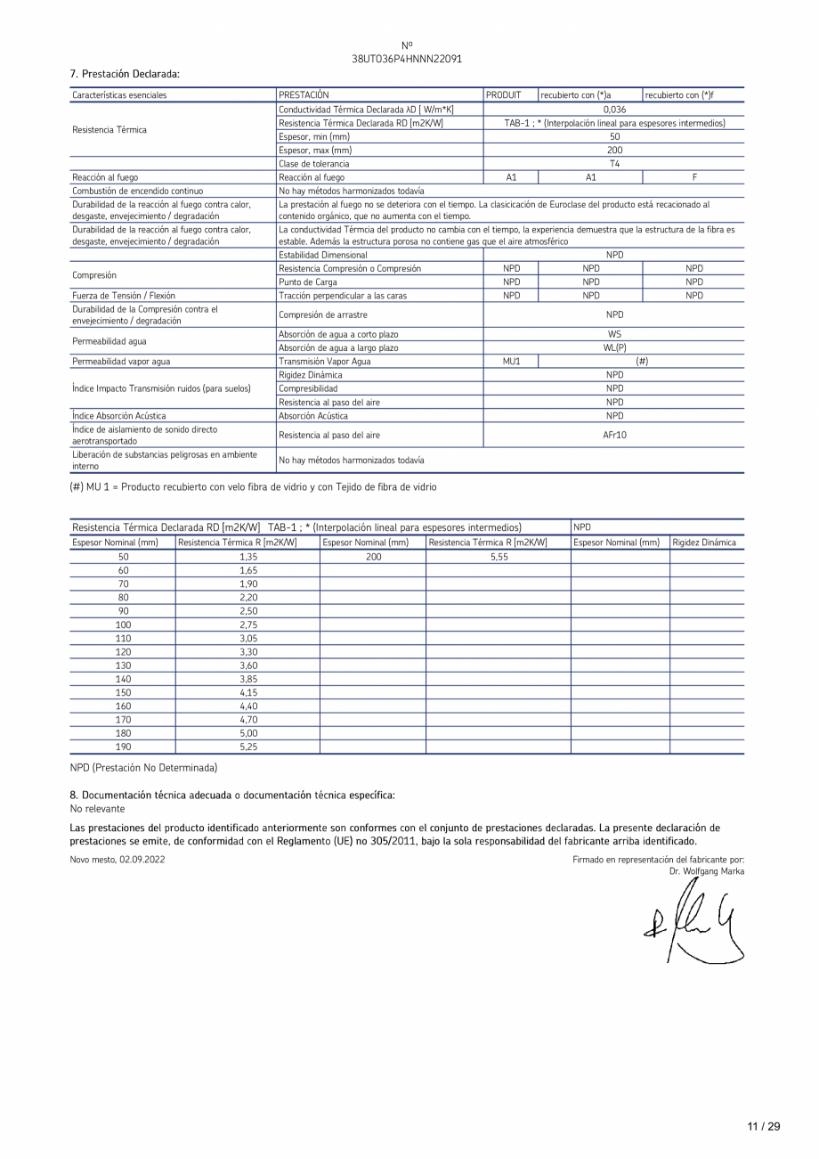 Pagina 11-Declaratie de performanta URSA TECTONIC UPh/Vv Certificare produs Romana  R [m2K/W]
...