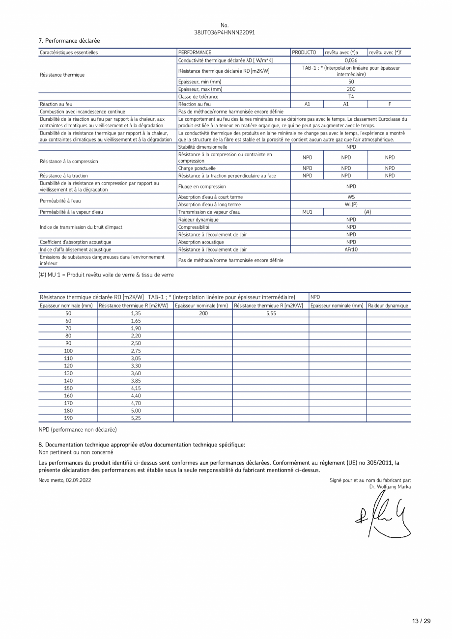 Pagina 13-Declaratie de performanta URSA TECTONIC UPh/Vv Certificare produs Romana om : (Vvp) ; D( Vvp)...
