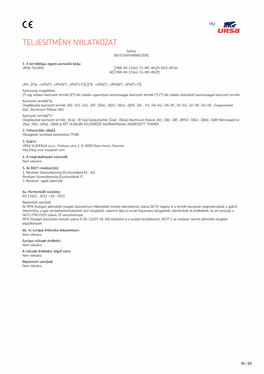 Pagina 16 - Declaratie de performanta URSA TECTONIC UPh/Vv Certificare produs Romana zvuka
Otpornost...