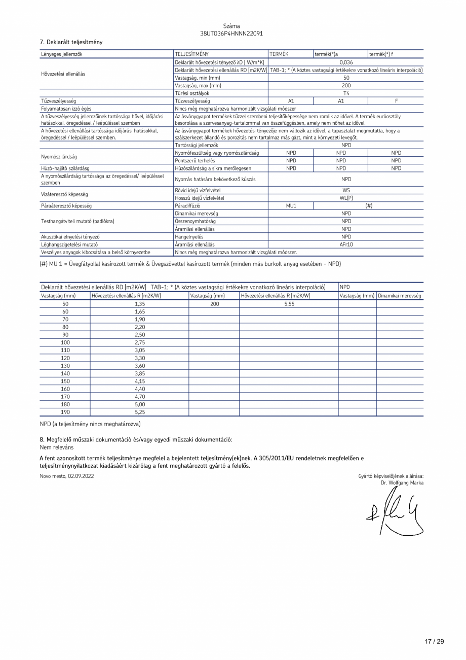 Pagina 17 - Declaratie de performanta URSA TECTONIC UPh/Vv Certificare produs Romana otpis...