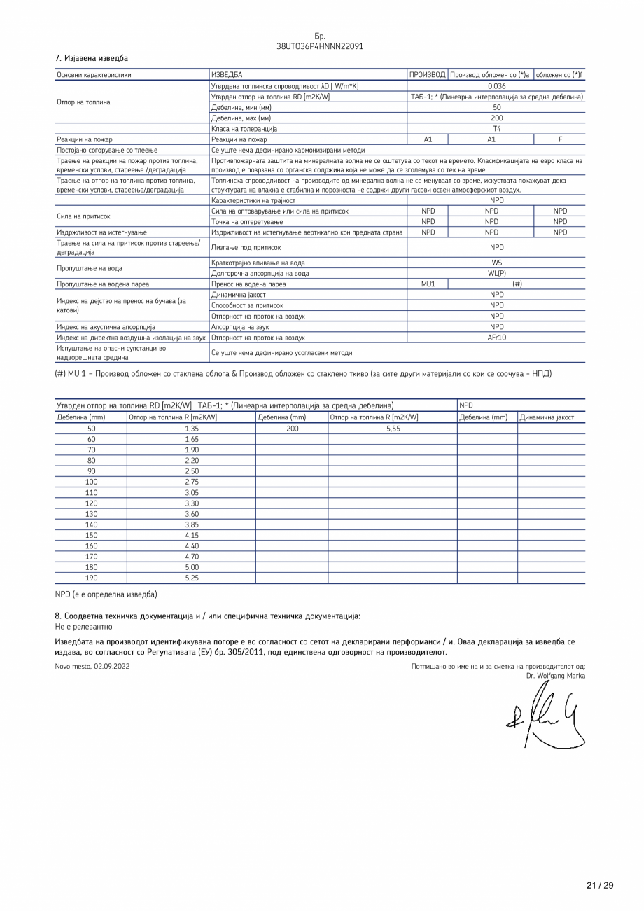Pagina 21 - Declaratie de performanta URSA TECTONIC UPh/Vv Certificare produs Romana PD
AFr10
...