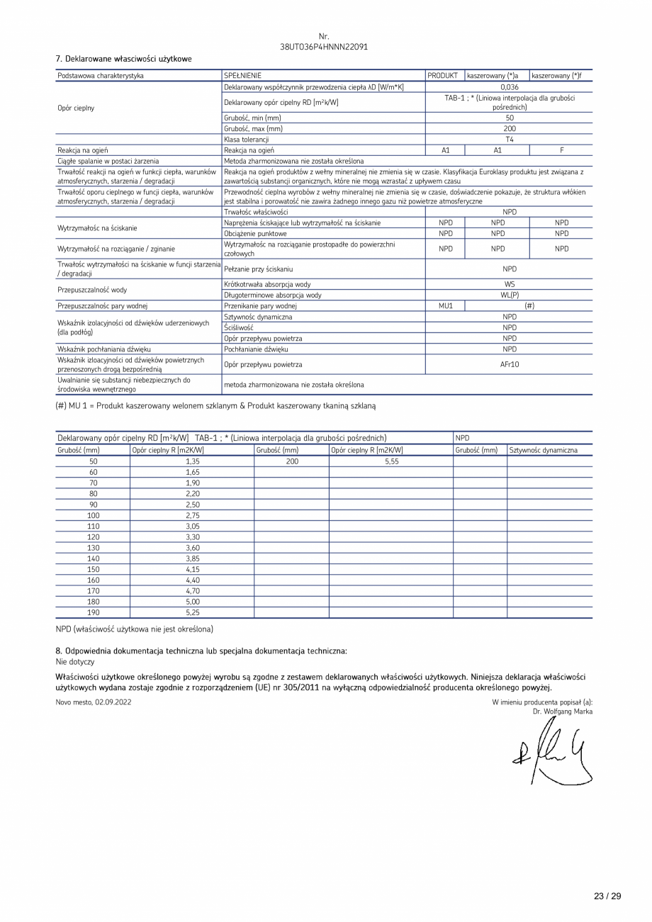 Pagina 23-Declaratie de performanta URSA TECTONIC UPh/Vv Certificare produs Romana ODUCT FACED ON BOTH SIDES...