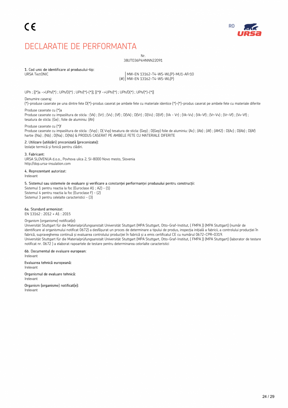 Pagina 24-Declaratie de performanta URSA TECTONIC UPh/Vv Certificare produs Romana ocument:
Not relevant...