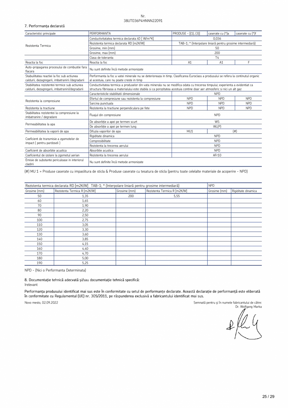 Pagina 25 - Declaratie de performanta URSA TECTONIC UPh/Vv Certificare produs Romana al wool...