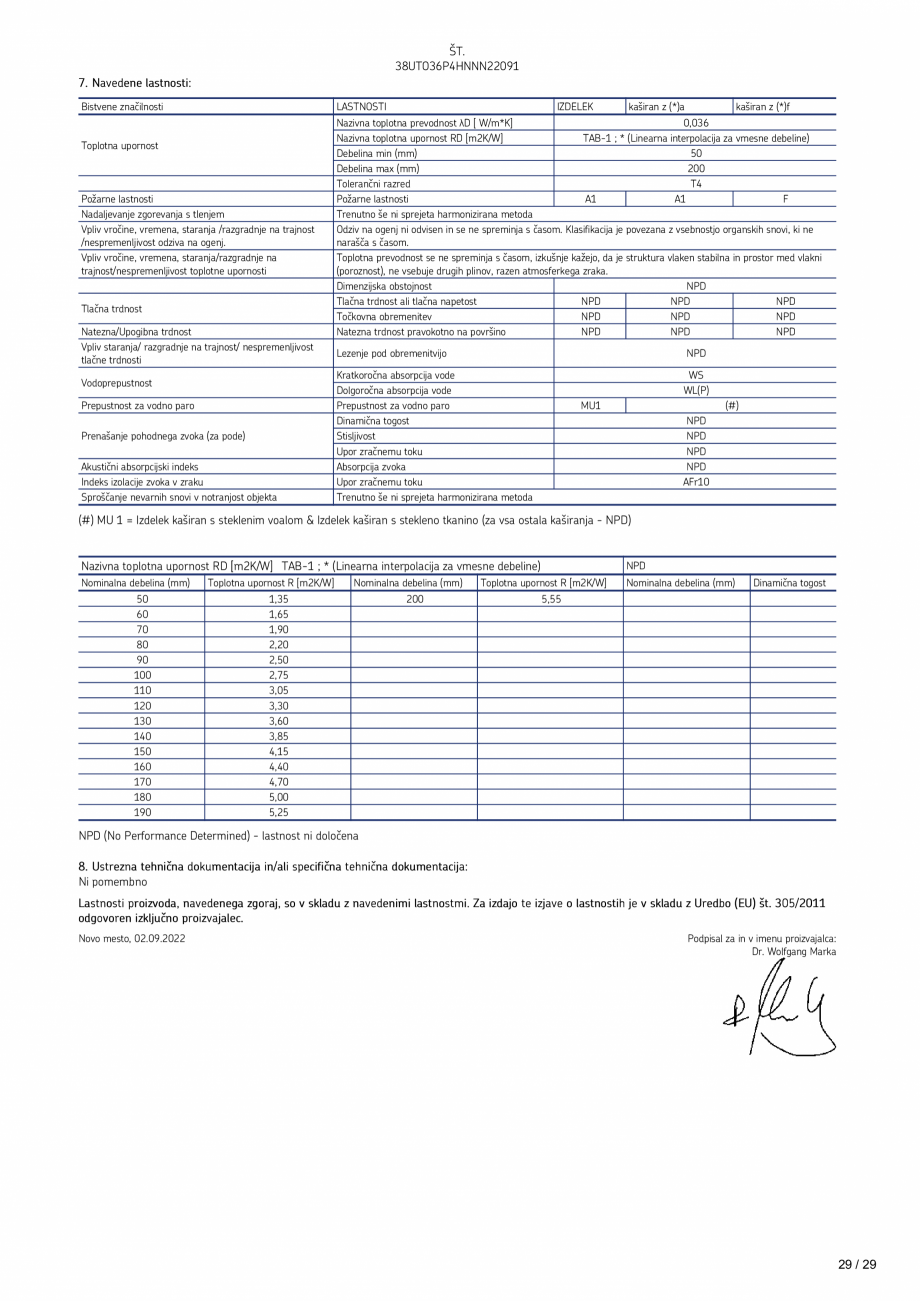 Pagina 29 - Declaratie de performanta URSA TECTONIC UPh/Vv Certificare produs Romana cial del...