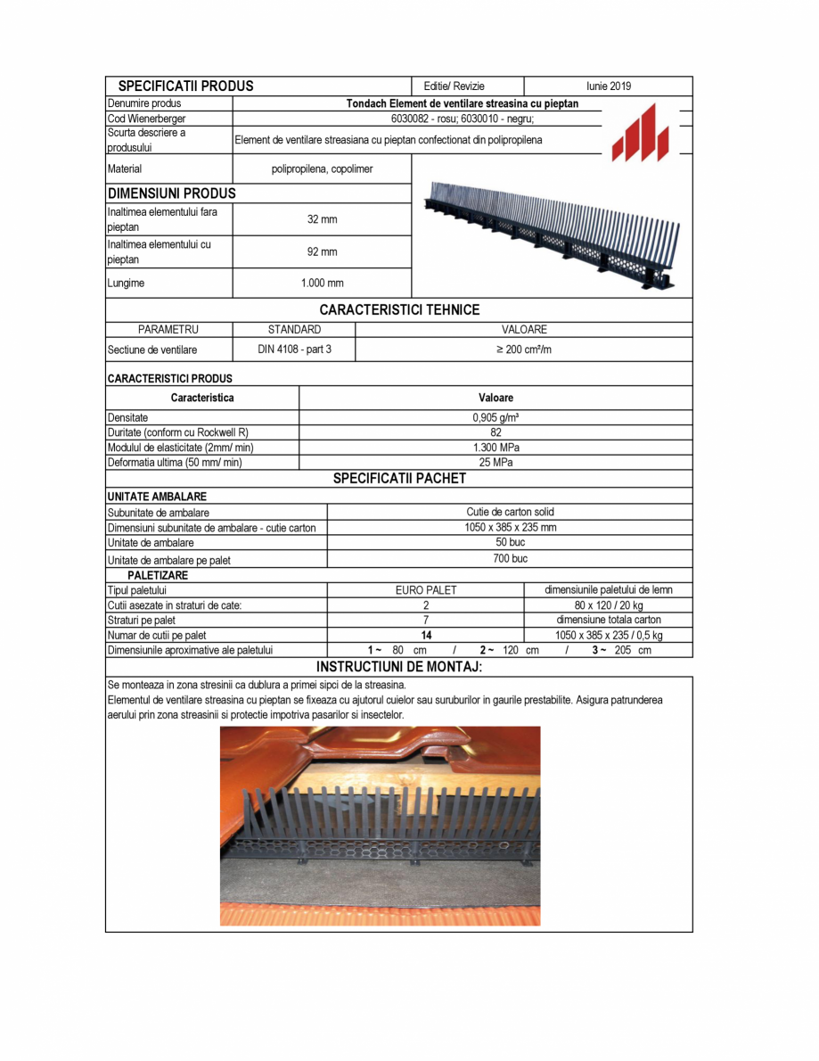 Pagina 1-Fisa tehnica element de ventilare streasina cu pieptan_PVC_1m TONDACH Fisa tehnica Romana...
