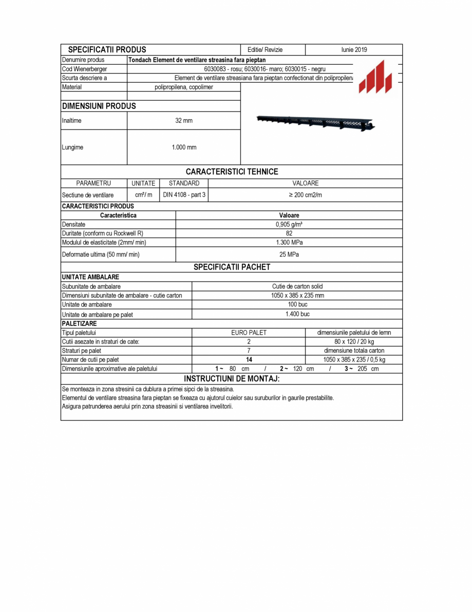 Pagina 1-Fisa tehnica element de ventilare streasina fara pieptan_PVC_1m TONDACH Fisa tehnica Romana...