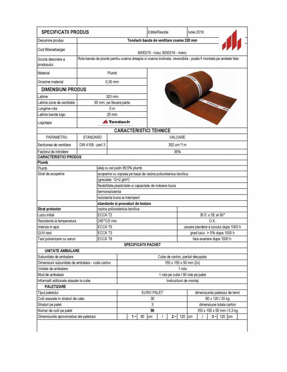 Pagina 1-Fisa tehnica banda de ventilare coama_ 320 mm_Pb TONDACH Banda ventilare coama plumb Fisa tehnica...