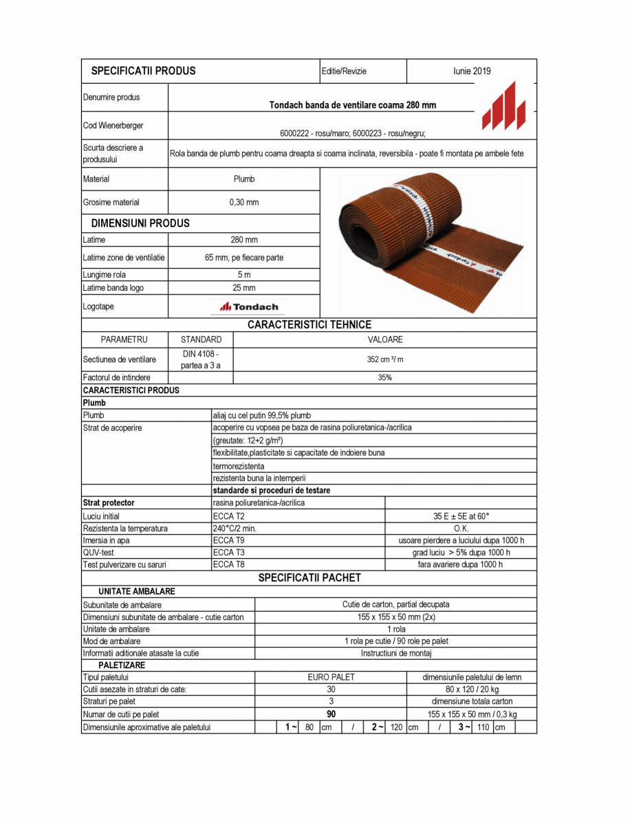 Pagina 1-Fisa tehnica banda de ventilare coama_ 280mm_Pb TONDACH Banda ventilare coama plumb Fisa tehnica...