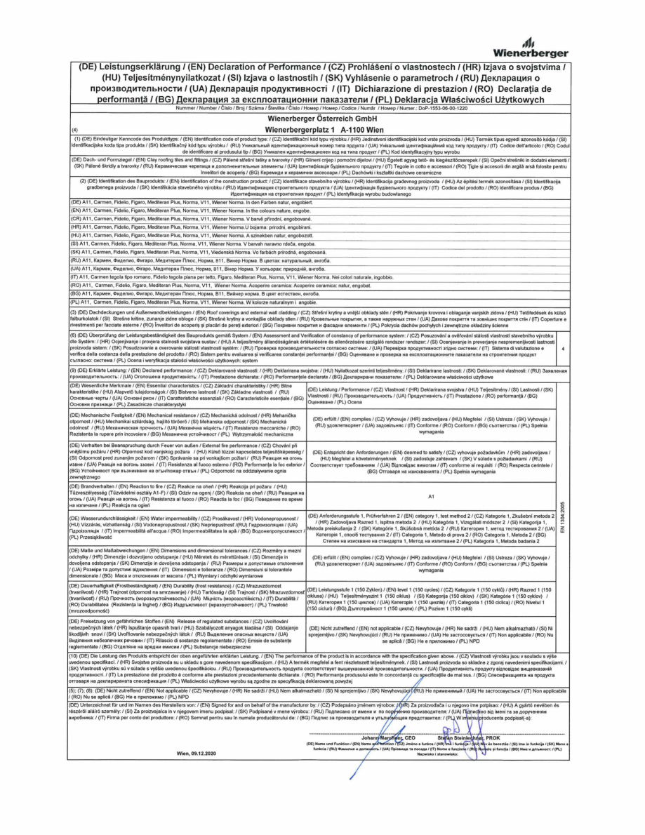 Pagina 1-Declaratie de performanta pentru tigla ceramica TONDACH V11 Porsche Design  Certificare produs...