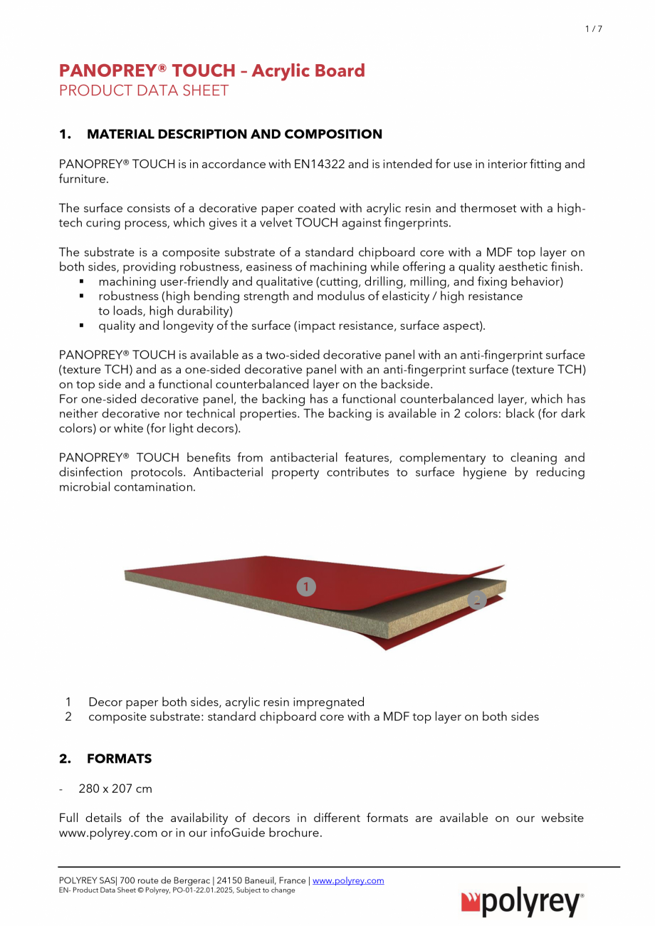Pagina 1-Panou decorativ POLYREY PANOPREY Fisa tehnica Engleza, Franceza 1/7

PANOPREY® TOUCH – Acrylic...