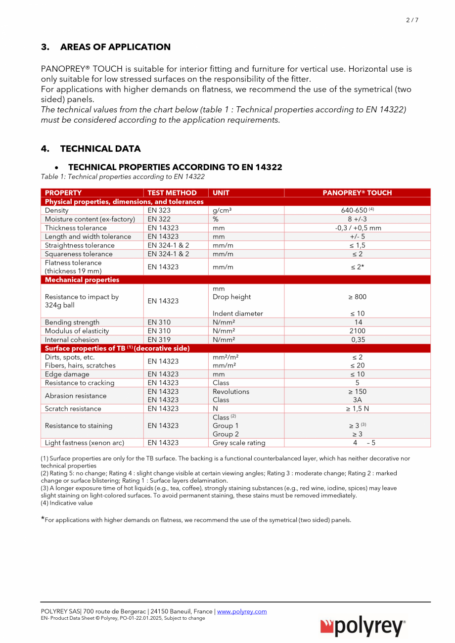 Pagina 2-Panou decorativ POLYREY PANOPREY Fisa tehnica Engleza, Franceza nti-fingerprint surface (texture...