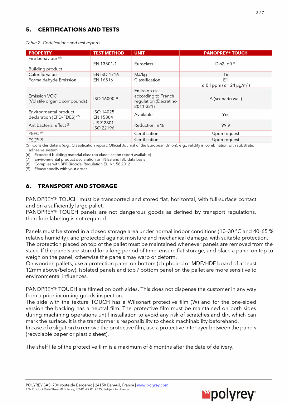 Pagina 3-Panou decorativ POLYREY PANOPREY Fisa tehnica Engleza, Franceza AREAS OF APPLICATION

PANOPREY®...