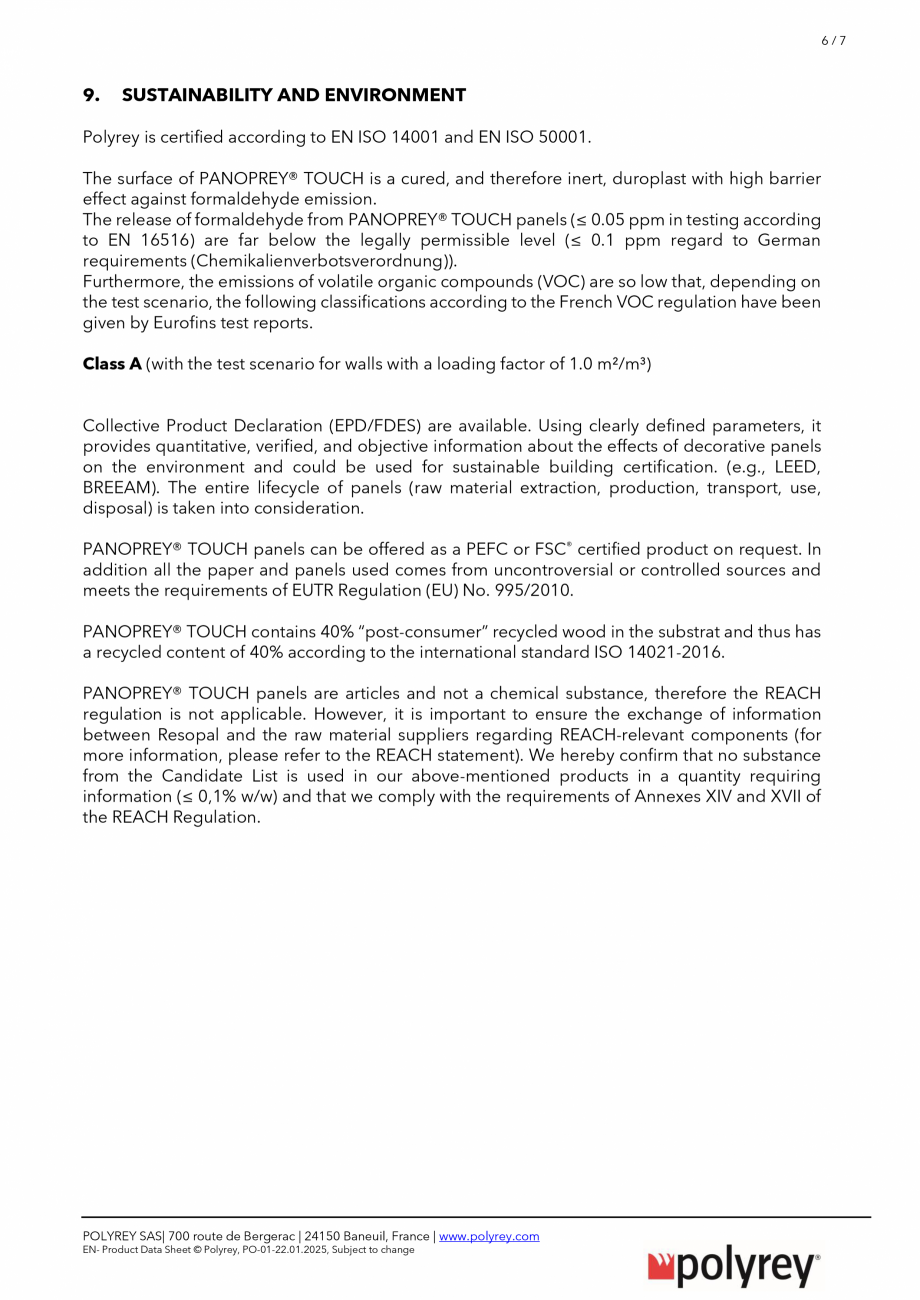 Pagina 6-Panou decorativ POLYREY PANOPREY Fisa tehnica Engleza, Franceza et no
2011-321)

ISO 14025
EN 15804
...