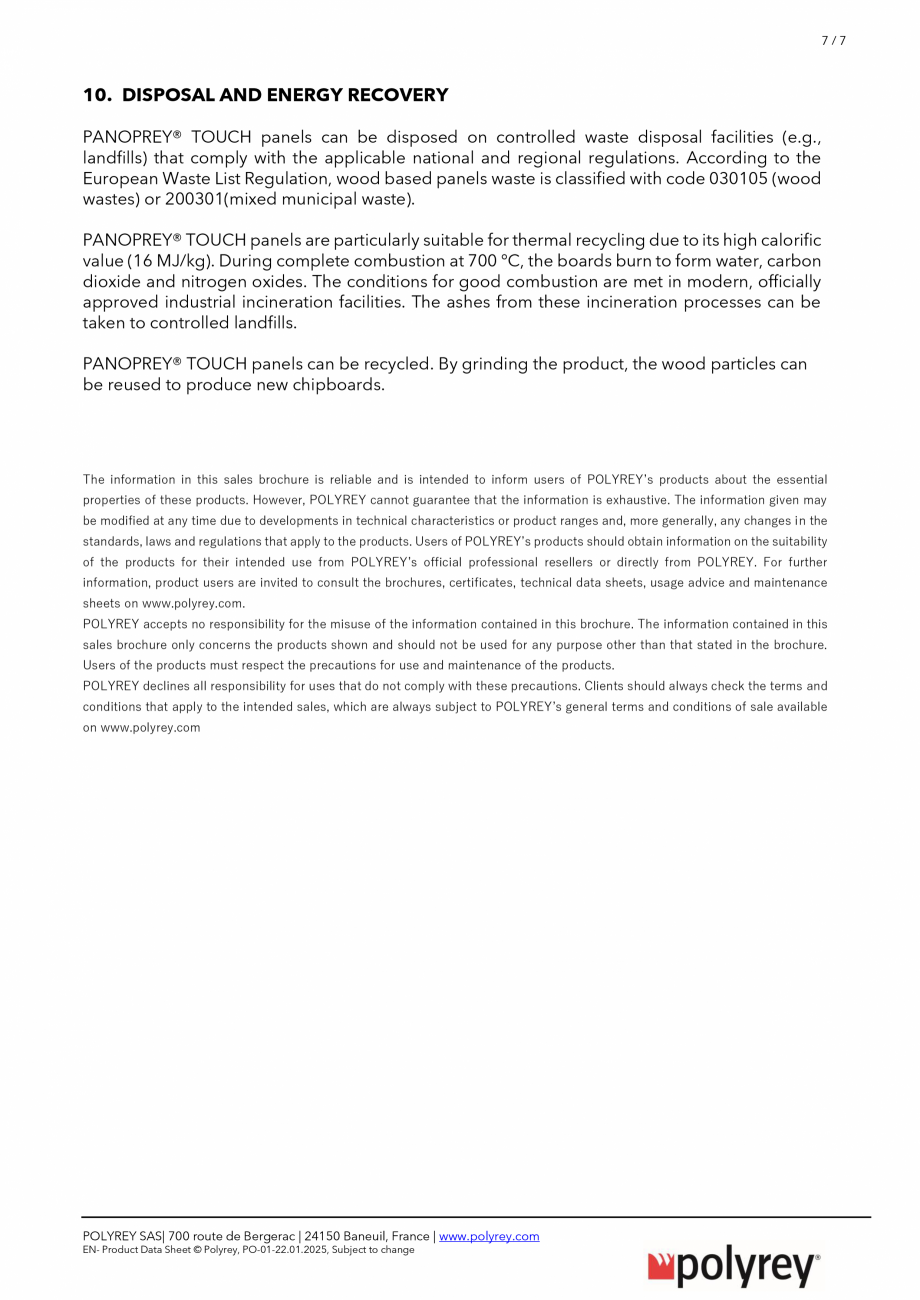 Pagina 7-Panou decorativ POLYREY PANOPREY Fisa tehnica Engleza, Franceza 30 °C and 40–65 %
relative...