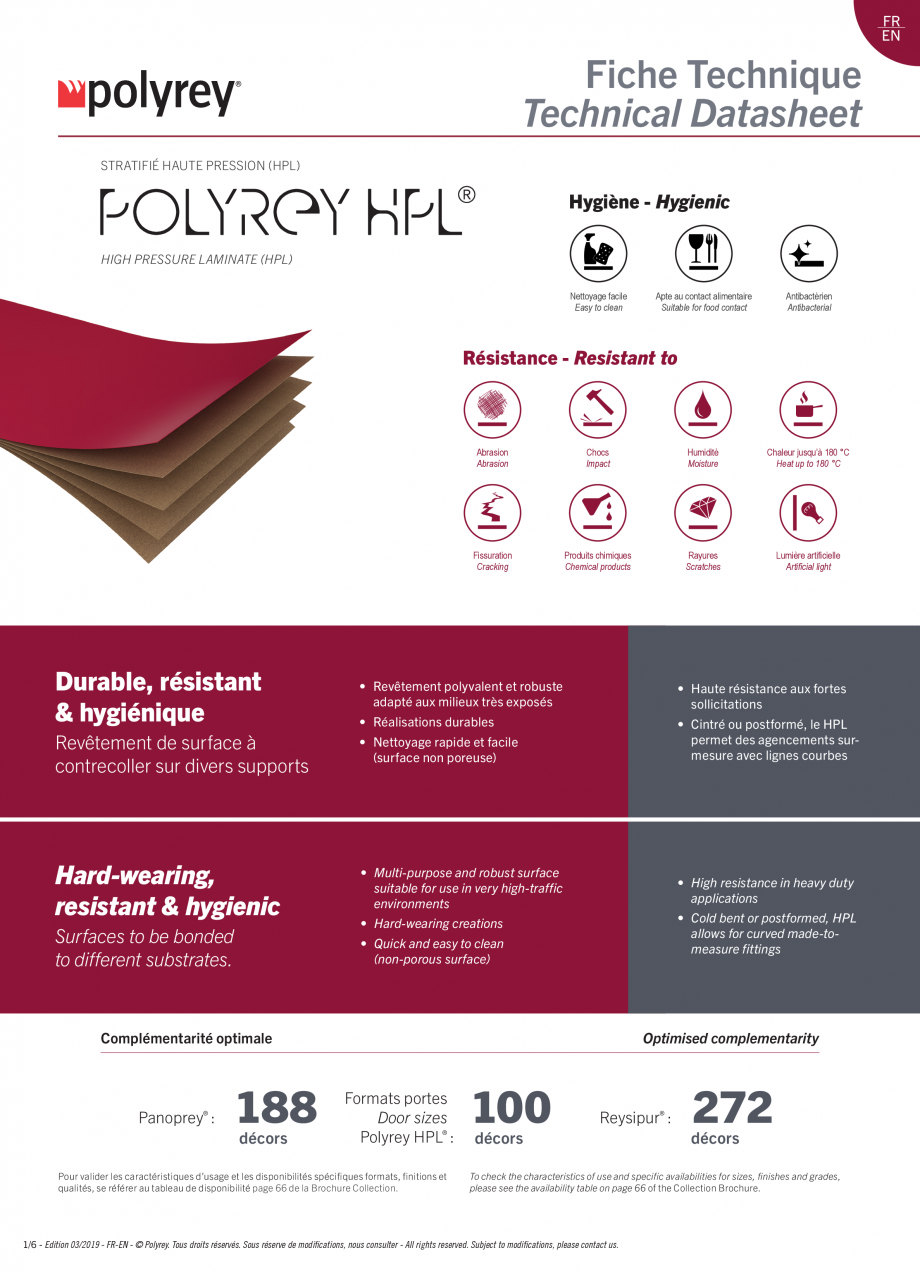 Pagina 1-Folie HPL POLYREY Fisa tehnica Engleza, Franceza FR
EN

Fiche Technique
Technical Datasheet...