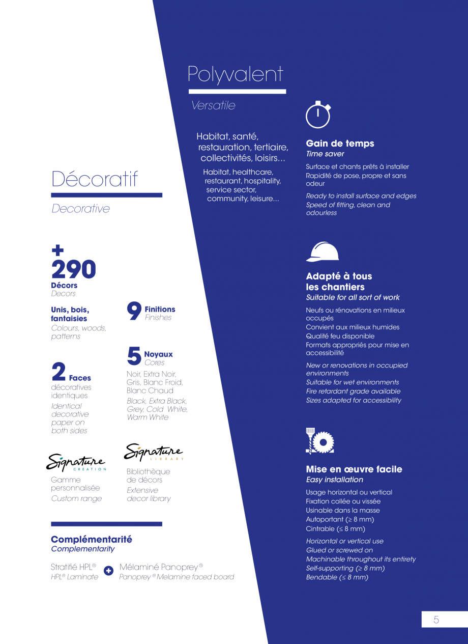 Pagina 5-Placi HPL pentru placari interioare POLYREY COMPACT HPL Catalog, brosura Engleza, Franceza ensif...