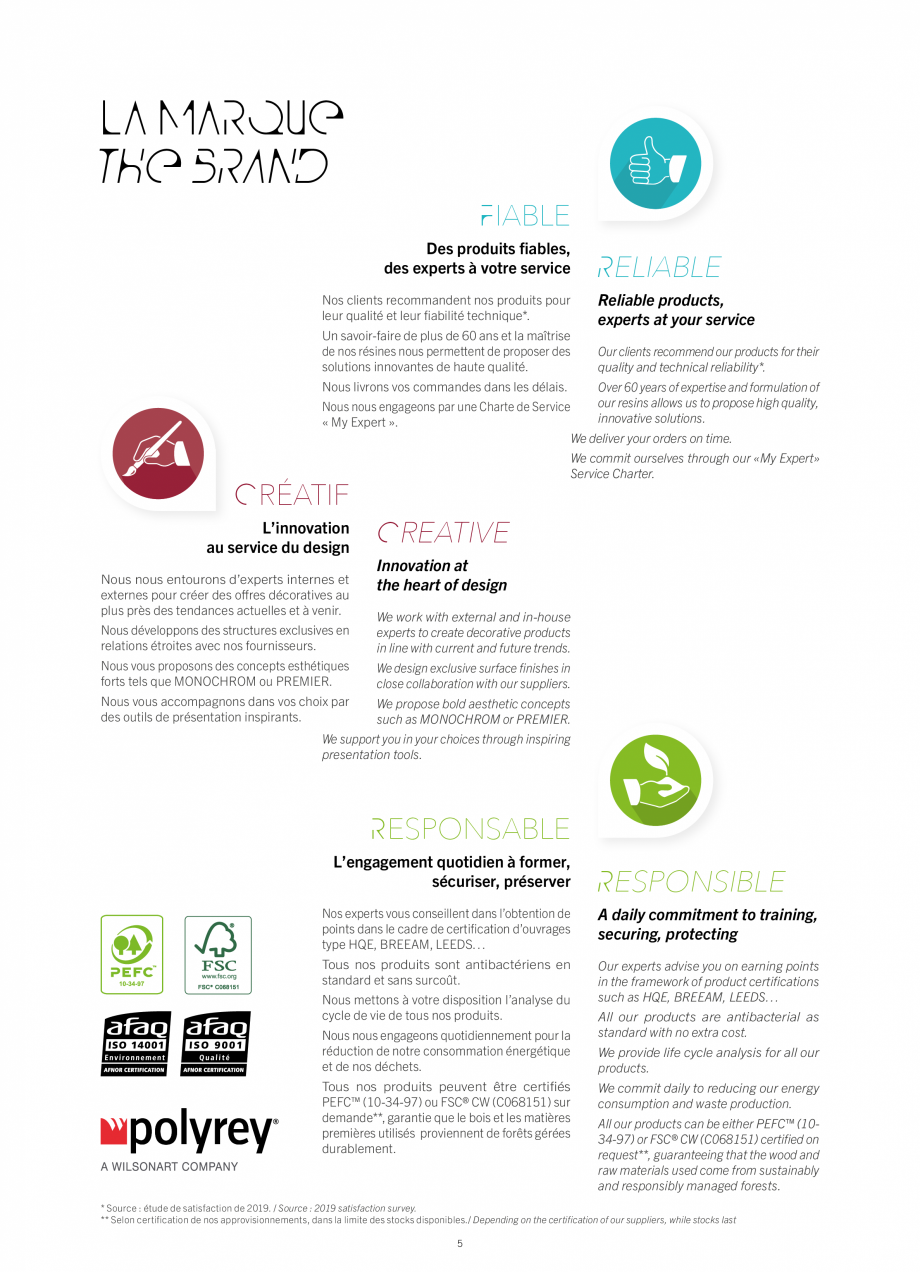 Pagina 7-Placi HPL pentru placari interioare POLYREY FOLIE HPL Catalog, brosura Engleza, Franceza tions...