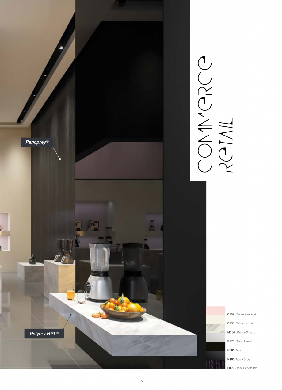 Pagina 17-Placi HPL pentru placari interioare POLYREY FOLIE HPL Catalog, brosura Engleza, Franceza R MÉTAL®
...