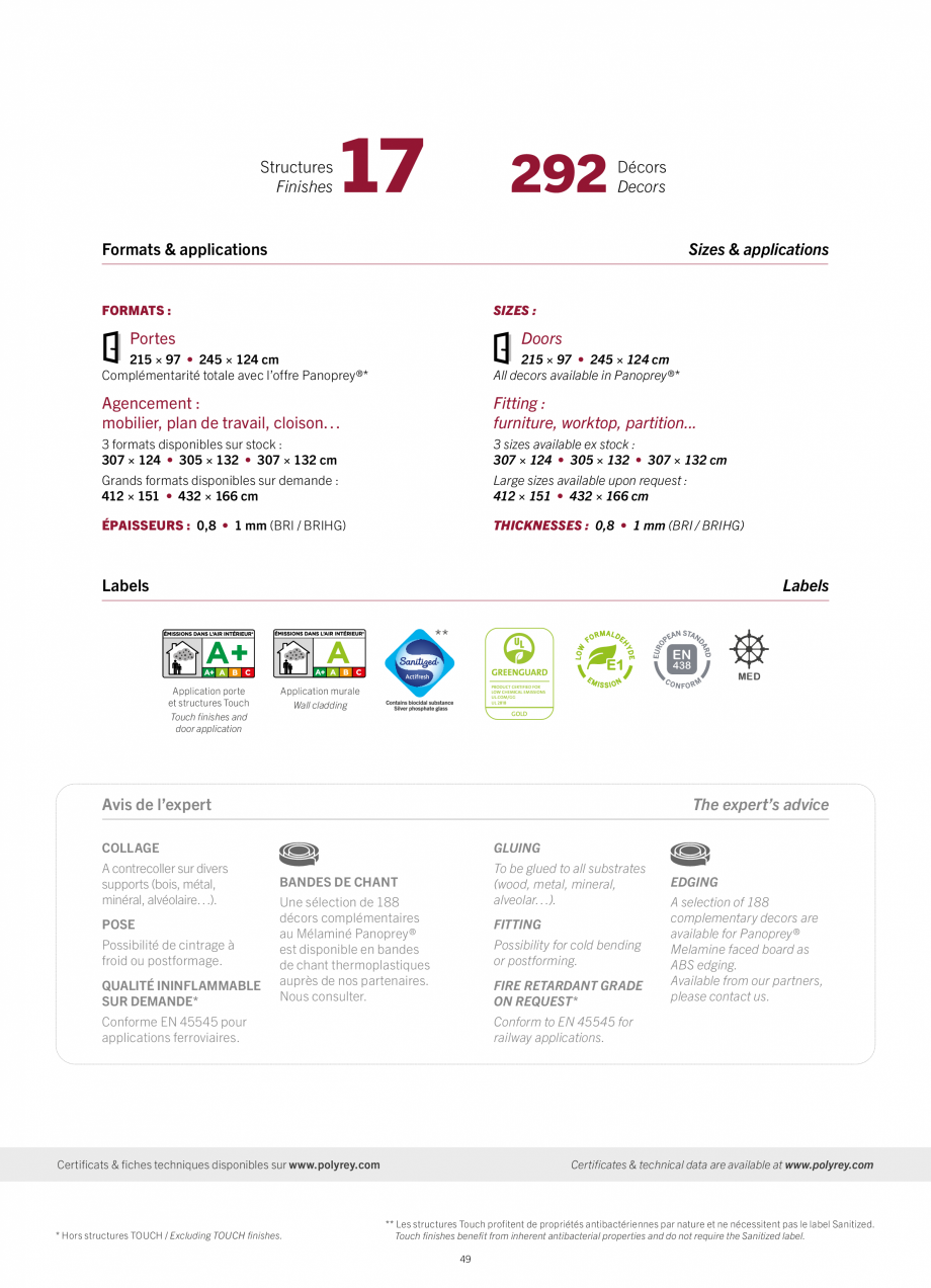 Pagina 51-Placi HPL pentru placari interioare POLYREY FOLIE HPL Catalog, brosura Engleza, Franceza humides.
...