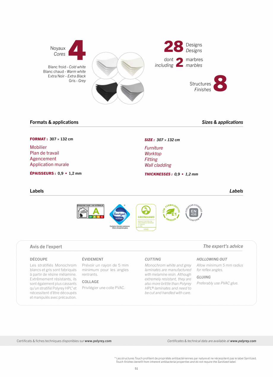 Pagina 53-Placi HPL pentru placari interioare POLYREY FOLIE HPL Catalog, brosura Engleza, Franceza  se...