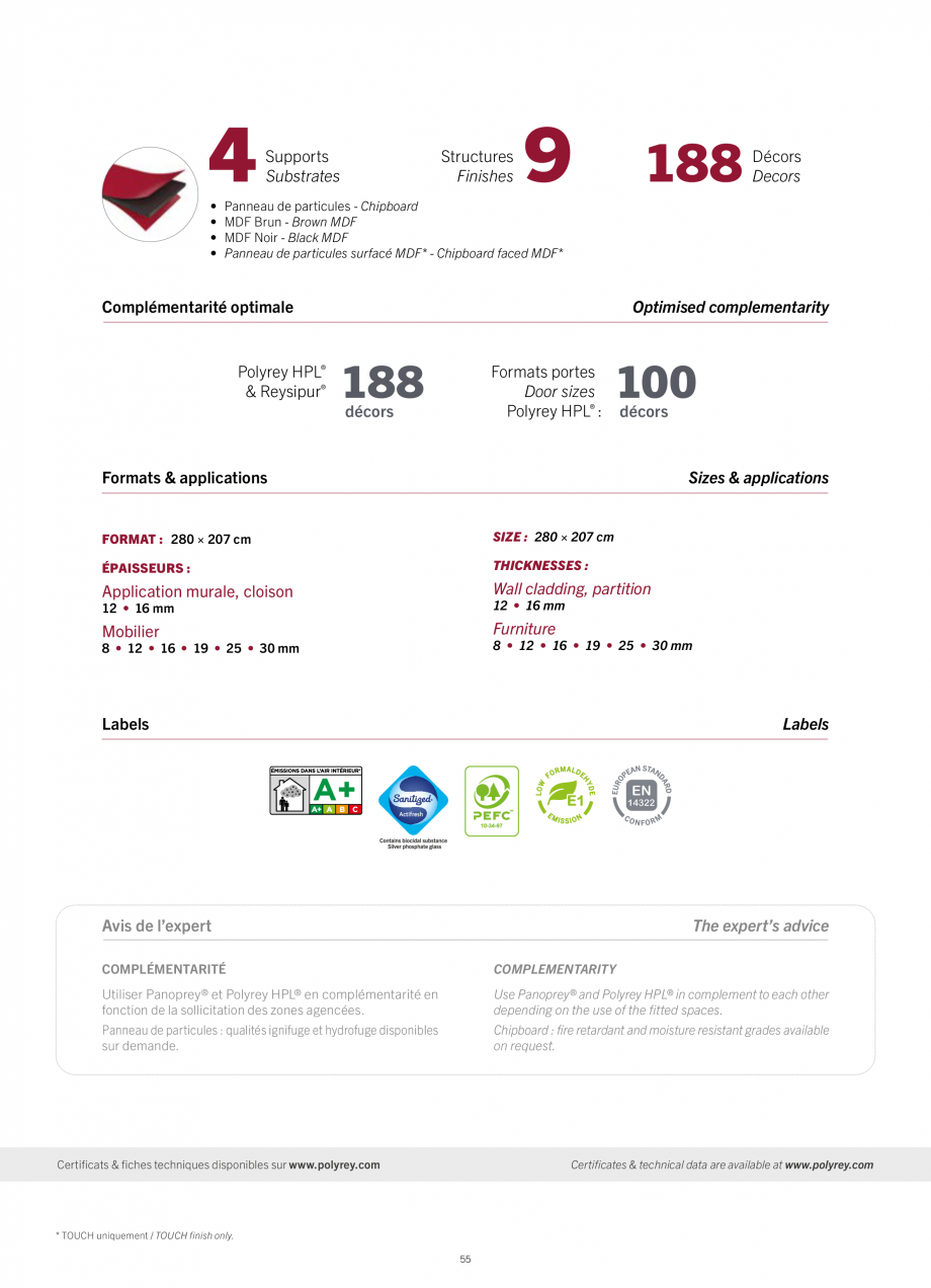 Pagina 57-Placi HPL pentru placari interioare POLYREY FOLIE HPL Catalog, brosura Engleza, Franceza sollicités...