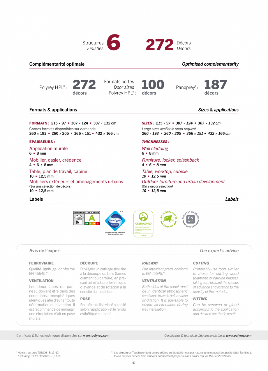 Pagina 59 - Placi HPL pentru placari interioare POLYREY FOLIE HPL Catalog, brosura Engleza, Franceza...