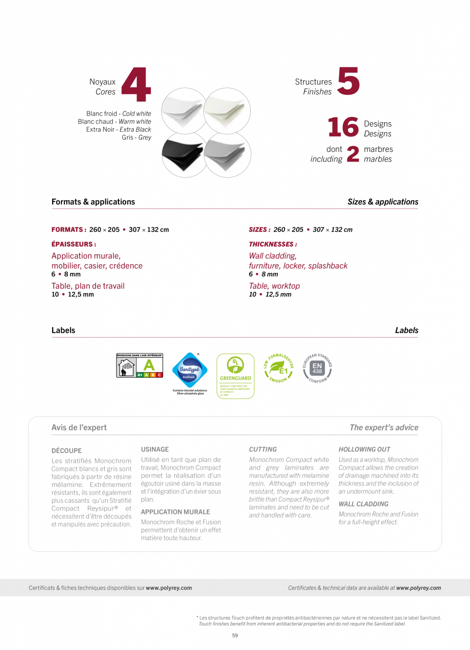 Pagina 61-Placi HPL pentru placari interioare POLYREY FOLIE HPL Catalog, brosura Engleza, Franceza 
Suitable...